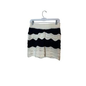 Anthropologie Shorts Womens Medium Blue Sweater Knit Crochet Eyelet Striped NWT